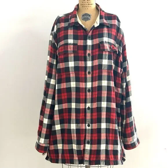 LL Bean Fleece Lined Flannel Shirt Jacket Mens XXL Tall Red Plaid Sherpa - Picture 1 of 6